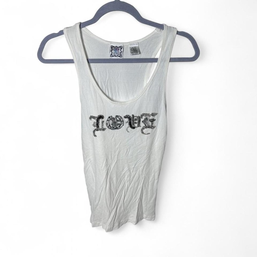 Chick by‎ Nicky Hilton Y2K white tank top with rhinestone love design Size S